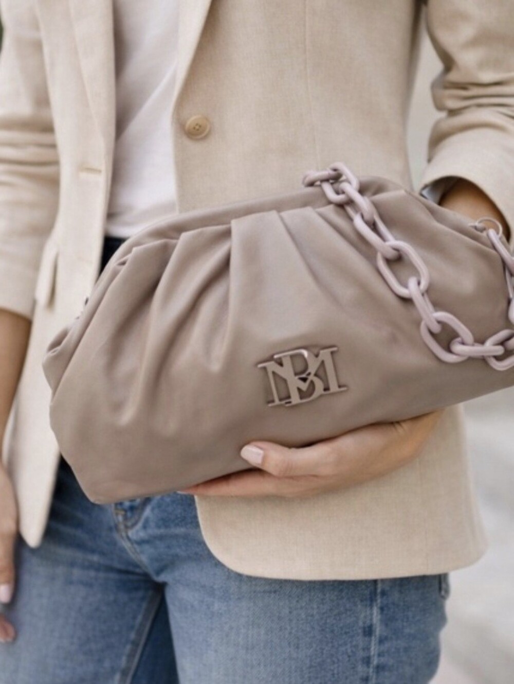 Badgley Mischka Taupe Chain-Handle Clutch